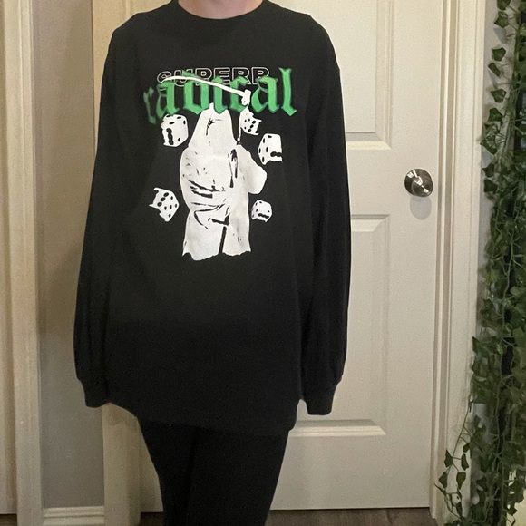 Superrr Radical Dice Roll Grim Reaper Oversized Long Sleeve Tee Emo Lil Peep - Picture 2 of 2